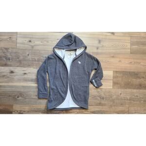 Abercrombie Kids 9/10 Cardigan Sweater Hooded Open Front Lined Embroidered Logo